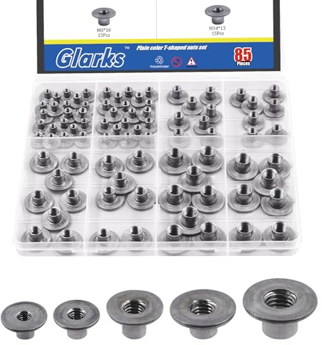 Glarks 85 pièces M4, M6, M8, M10 - Écrous à base ronde - En acier au carbone - Matériel de montage à rainure en T - Fixation à travers le trou - Insert femelle