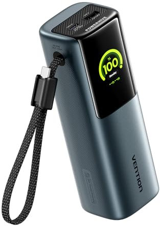 VENTION Power Bank 20000mAh 165W, batería externa carga rápida Con pantalla digital y Emoji, Cable USB-C integrado, 2×100W USB-C + USB-A, para MacBook Pro, iPad, Dell/HP, iPhone 17/16/15, Galaxy