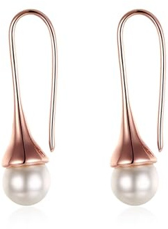 Tolldek Pendientes de oro rosa de 14 quilates Au585, perlas de gota de agua, pendientes de oro 585, estilo Art Nouveau