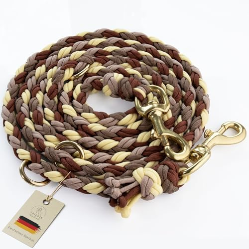 Tailoir Hundeleine 2m geflochten - Tauleine Hund, Mittelgroße - Große Hunde | Paracord Tau Leine verstellbar, Dog Leash Führleine, Bissfeste Freihandleine zum Umhängen, Trainingsleine, Beige Braun