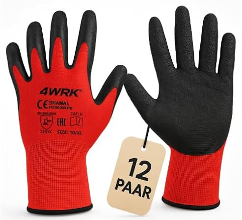 KEILOR 4WRK SHAMAL – Robuste Arbeitshandschuhe Unisex – 12 Paar – Größe 7 – Latexbeschichtet & Rutschfest – Für Bau, Garten, Lager, Werkstatt, Montage – Polyester-Arbeitshandschuhe für Herren & Damen