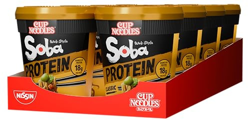 Nissin Cup Noodles Soba Protein Classic Instant-Nudeln 8er Pack | Gewohnt leckere Yakisoba-Style-Sauce, extra viel Topping, 18g Protein je Cup - fertig in 3 Minuten!