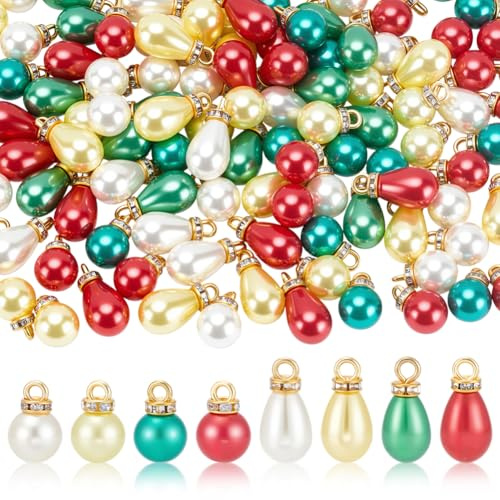 PLIGREAT 120 Stück Weihnachts Mini Kugeln Miniatur Weihnachtsbaum Hängedekoration Bunte Tropfenform Runde Perlenanhänger Für Weihnachtsfeiern Innendekoration DIY Bastelbedarf 4 Farben