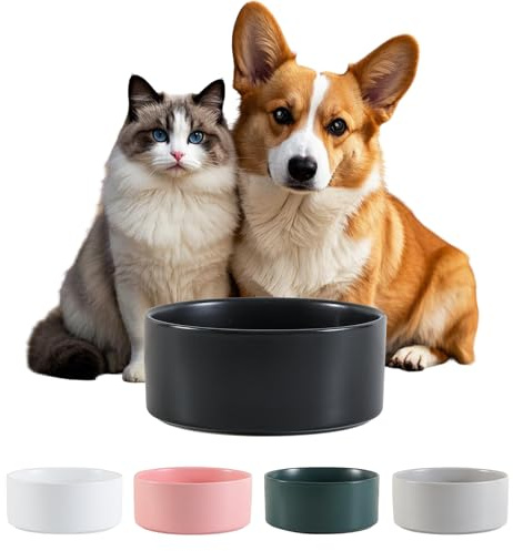 Keramik Hundenapf Futternapf Hund Napf - Hundenapf rutschfest für Kleine und Mittlere Hunde - Wassernapf für Große Katzen - Keramik Fressnapf für Futter und Wasser - 15 cm - 320 g / 720 ml - Schwarz