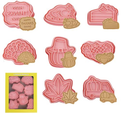 Formine Biscotti Ringraziamento Set di 8 Formine per Biscotti di Autunno Stampini Stampi Biscotti Autunno 3D Tagliabiscotti Ringraziamento Plastica Tagliabiscotti per DIY Caramello Formaggio