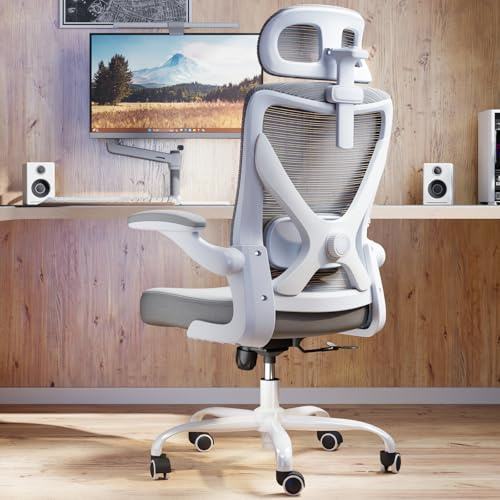TRALT Bürostuhl - Ergonomischer Bürostuhl mit Verstellbare Lordosenstütze Kopfstütze Office Desk Chair - Gaming Stuhl in X-Form Büro Stuhl - Schreibtischstuhl Computerstuhl 150kg Grau