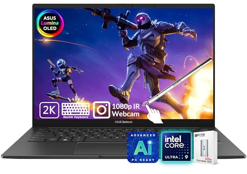 ASUS Zenbook 14 OLED Laptop, 2K Touchscreen, Intel Core Ultra 9 285H (>i9-14900), AI ready, Copilot + PC, tastiera retroilluminata, Thunderbolt 4, Wi-Fi 7, Windows 11 Home, grigio (32 GB 7467 MHz DDR5