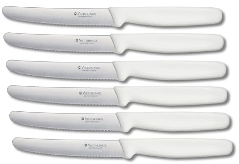 Victorinox, 5.0837, Tomaten- und Tafelmesser Set, 6-teilig, Extra scharfe Klinge, mit Wellenschliff, robuster Kunststoff-Griff, Weiß, Made in Switzerland, Spülmaschinengeeignet