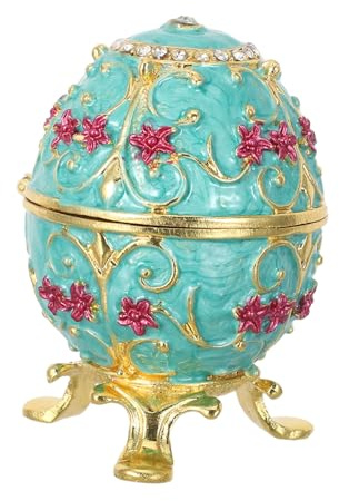 VILLCASE Vintage Russian Enamel Egg Jewelry Box with Hinged Metal Design Jeweled Trinket Organizer for Rings and Keepsakes European Style Collectible Display Case for Tabletop Decor and