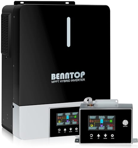 BENNTOP Hybrid Wechselrichter Reiner Sinus 6200W 48 V DC auf 220/230 V AC Solarwechselrichter PV Max.500V Avec Chargeur Solaire 120A MPPT für Netzunabhängige Blei-Säure-Lithium-Batterie