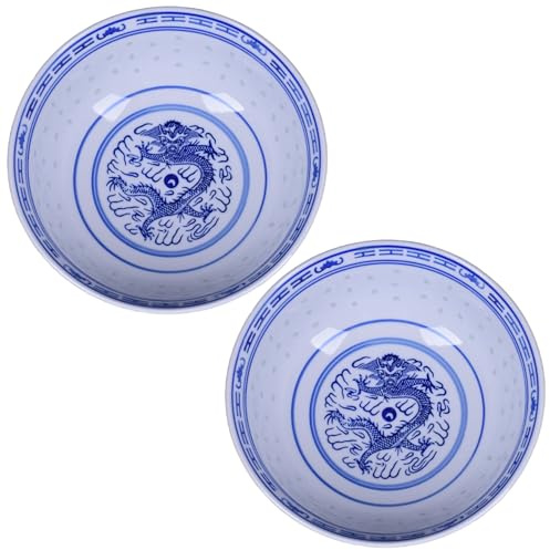 Ngbbby Lot de 2 Bols à Nouilles Ramen en Porcelaine Bleue et Blanche 17, 8 x 7, 6 cm – Grand Bol à Soupe en céramique de 800 ML pour Dessert, céréales, Riz, Chinois, Passe au Micro-Ondes