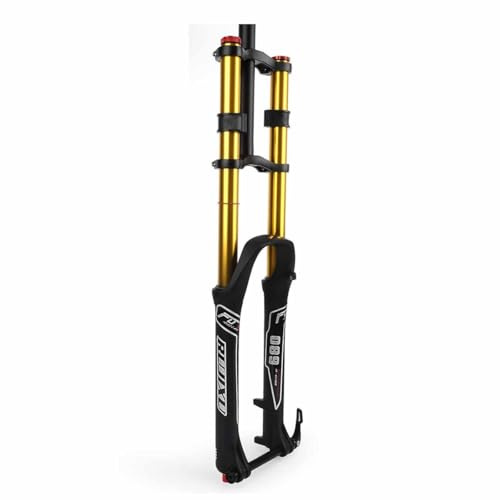 Bike Front Fork 27.5 29 Inch Air Fork Double Shoulder Control MTB Downhill Suspension Forks DH 28.6mm Straight Tube Bicycle Shock Absorber 180mm Travel Damping Adjustment 15*100mm Axle(Gold,29inch)