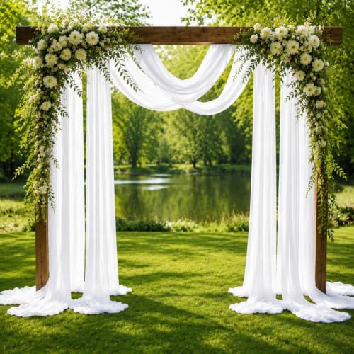 Namalu 6 Stück 75x500cm Hochzeit Vorhang Dekostoffe Weiß Querbehang Deko | Hochzeit Traubogen Vorhang Deko, Tischläufer, Tüll Stuhlhussen für Zeremonie Party Transparent Hochzeitsbogen Gardine Schal