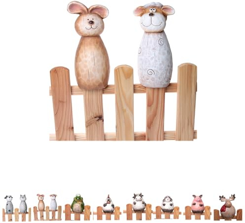 Klocke Dekorationsbedarf Keramik Zaunfigur – Lustiger Zaunhocker wetterfest für Gartenzaun, Pfähle & Balkon – Handbemalte Tierfigur Gartendeko (1 Stück - Schaf/Hase - 11 x 9,5 x 23 cm)