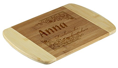 polar-effekt Frühstücksbrettchen aus Bambus mit Gravur - Personalisiert mit Namen - Schneidebrett 23 x 15 cm - Motiv Vintage zum Frühstück