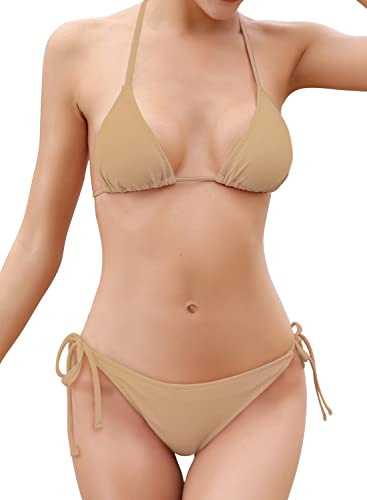 SHEKINI Donna Inferiore Bikini a Triangolo Imbottito Top Tie Laterale Scrunch Costumi da Bagno Costume da Bagno