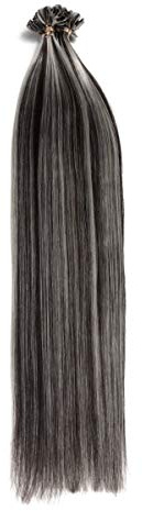 Gesträhnte Bonding Extensions aus 100% Remy Echthaar - 150 x 0,5g 60cm Glatte Strähnen - Lange Haare mit Keratin Bondings U-Tip als Haarverlängerung und Haarverdichtung in der Farbe Naturschwarz/grau