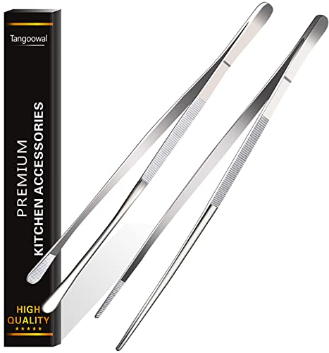 Rivoean 2 Stück 30cm Kochpinzette Edelstahl Lang Grillpinzette Küchenpinzette Pinzette Küche Set, Grillzange zum Kochen Backen