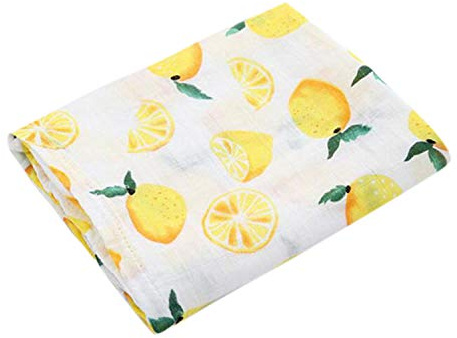 Newborn Baby Swaddle Wrap Blankets Soft Large Muslin Squares,120cm X120cm (Lemon, 120 x 120 cm)