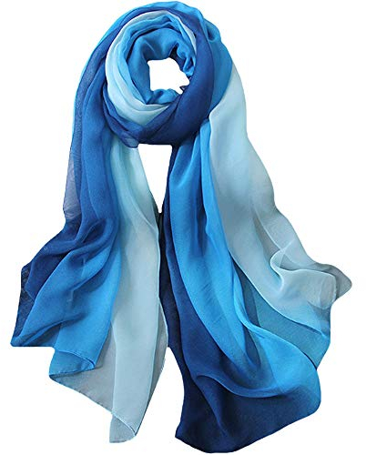 MilyaDE Damen Seidenschals - Seide Schal Leicht Seidentuch Elegante Schals Warm Halstuch Tuch Geschenk Stola für Frauen 190 * 70cm (Blau)