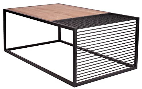 Couchtisch Sofatisch Wohnzimmertisch | Eiche massiv geölt | Metall | Naturfarben | Schwarz | 110x60 cm