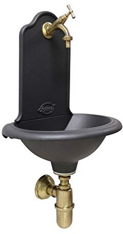 Fonderia Bongiovanni | Fontaine de Jardin | Fontaine Murale | Modèle Ronda | Couleur Anthracite | avec Robinet et Siphon en Laiton Bruni | pour Maison Jardin | Fontaine d’extérieur |