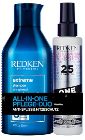 Redken Pflegeset gegen Haarbruch, Mit Extreme Shampoo für sprödes und geschädigtes Haar & Feuchtigkeitsspendendes One United Multi-Benefit-Treatment