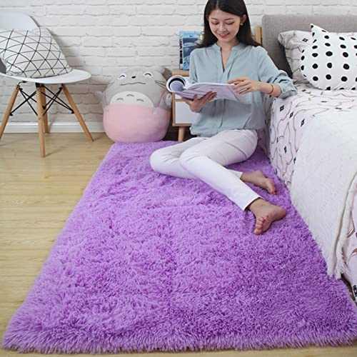 CHBIN Hochflor 180x240cm Hochflor Teppich Nachahmung Wolle Teppich Fellteppich Spitzenqualität Waschbar für Esszimmer oder und Die Küche Cafe Lounge Sofas Usw, Lila