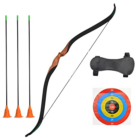 ZSHJGJR Recurve Bogen und Pfeil Set für Anfänger 10 LBS Recurvebogen Holz Einsteiger Bogenset mit Bogenschießen Zubehör Bogenschießen Ausbildung Outdoor Geschenk