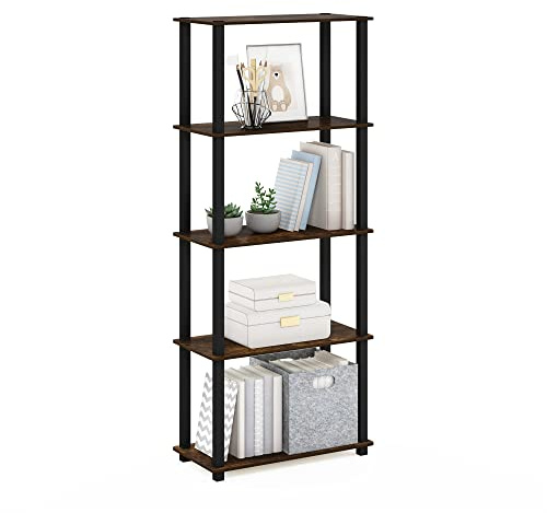 Furinno Turn-S-Tube Espositore multiuso a 5 livelli con tubi quadrati, Pino ambrato/Nero