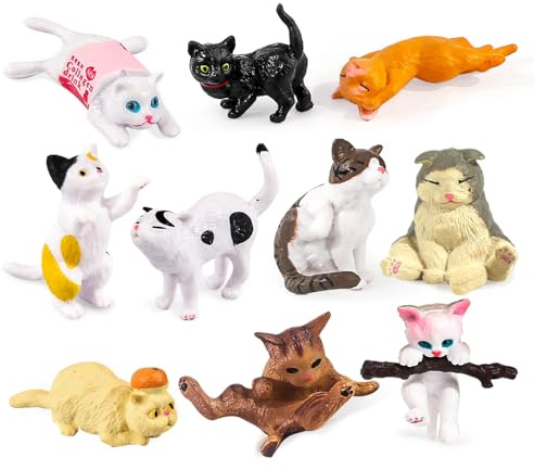 Kukifun 10Pack Cute Cat Figures,Mini Kawaii Kitten Animal Toys Collection Playset, Cat Cake Toppers for Kids Birthday Garden Car Decoration Party Supplies
