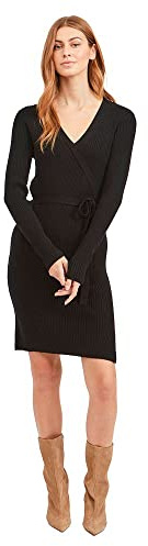 Vila Damen Viril Wrap L/S Knit Dress - Noos Wickelkleid, Schwarz, S EU
