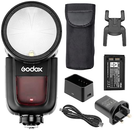 Godox V1 76w V1-S Speedlite TTL Flash Speedlight HSS High Speed Fast Recycle Time On-camera Flash Wireless Control Auto-Focus Lighting Li-ion Battery Round Head Flashgun Compatible with Sony Camera