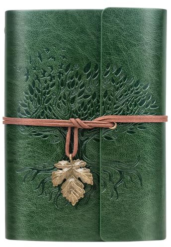 Billtigif PU Leather Journal Notebook, Refillable Travel Writing Journals Diary, Gifts for Women, Men, Teen Girls and Boys, 100GSM Lined Paper,160 Pages(Green, A6 5.1 x 7.2)