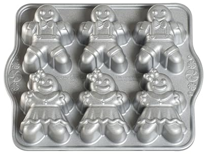 Nordic Ware Tortiera Gingerbread Men, Stampo Torta a Forma di Omino Pan di Zenzero con 6 Slot, Teglia Forno in Alluminio, Accessori Cucina di Alta Qualità Made in USA, Colore: Argento