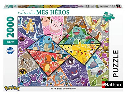 NATHAN, 2000-teiliges Puzzle, Die 16 Arten von Pokémon, Erwachsene und Kinder ab 14 Jahren, hochwertiges Puzzle, perfekte Passform, My Heroes Collection, 87314