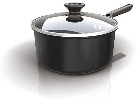 Ninja ZEROSTICK Classic Cookware 20cm Saucepan, Non-Stick, Long Lasting Aluminium Saucepan, Induction Compatible, Oven Safe to 180°C, Glass Lid, Black, CW50220UK