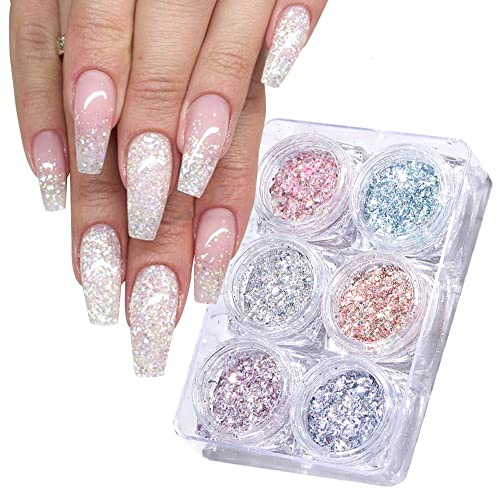 GZSYY Nail flash Pink Nail flash 6 color brillante Nail Holo flash Nail Pigment Nail en polvo