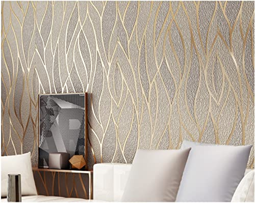 CULTS Beige Carta da Parati in Tessuto Non Tessuto Striscia Carta da Parati 3D Flocking Moderna Minimalista per Soggiorno, Camera da Letto, Cucina 9,5 m x 0,53 m