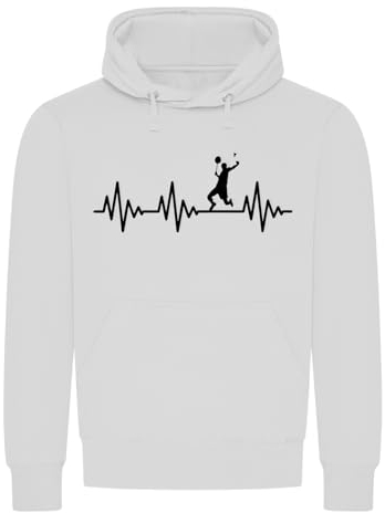 absenda Herzschlag Badminton Kapuzenpullover - EKG Federball Sport Schläger Ball Netz Weiss 2XL