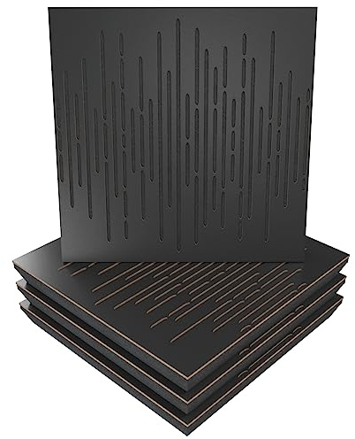 4er-Pack – Schallabsorptions-Diffusions-Akustikpaneel | 50x50x5cm | Absorption – Diffusion – Reflexion – Schalldämmung | Dekorative Akustiklösung | Farbe: [x4 WAVE | Schwarz]