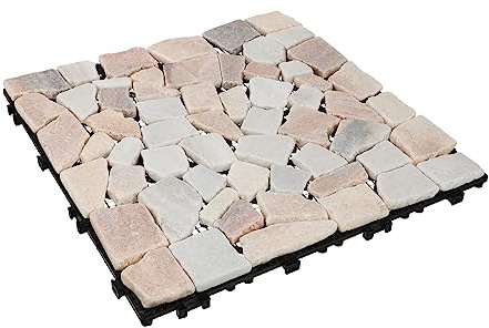 OSALADI Azulejos de Piedra Natural Entrelazados para Suelos Exteriores y Jardín, Diseño Anticorrosivo y Material de Mármol Rosa para Terraza y Baño