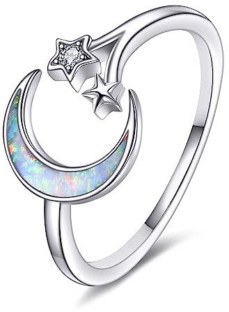 Mond Ring 925 Sterling Silber Mondstein Opal Verlobungsring Damen Einstellbar Dreifach Mondgöttin Mond Stern Schmuck Geschenke