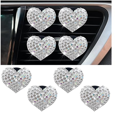 JNNJ 4 Pcs Herzförmige Lufterfrischer Clips, Strass Auto Lufterfrischer Vent Clip, Bling Lufterfrischer Clips, Auto Aromatherapie Car Air Freshener Clips(Weiß)