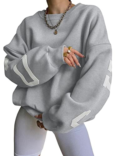 Yassiglia Oversize Pullover Damen Elegant Sweatshirt ohne Kapuze Fleece Oberteile Herbst Winter Verdickt Warm Pulli Y2K Hoodie für Teenager Mädchen (Hellgrau, M)