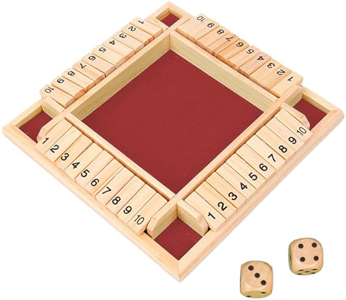 mellystore Shut The Box Spiel 4 Spieler Brettspiel aus Holz,Klappbrett Spiel,Würfelspiel Holz,Schließ die Box Klassisches Würfelbrett Spielzeug für Klassenzimmer, Zuhause, Party Oder Kneipe (Rot)