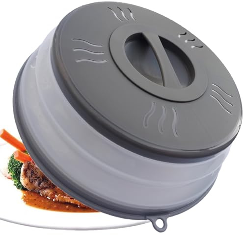 Microwave Splatter Cover Vented for Food, Microwave Plate Cover Splatter Guard & Colander, Fruit Vegetables Drainer with Hook Hole, Dishwasher-Safe,BPA-Free Silicone & Plastic (Grey)
