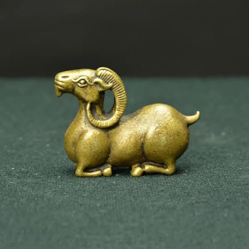 MANGOUSONG Messing Wohnkultur, 4,5 x 3,5 x 1,5 cm, Antik-Bronze, Ziegenstatue, Dekoration, massives Messing, Schaf, Ornament, Kupfer, Tee, Haustier, Schreibtisch, Briefbeschwerer,