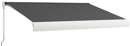 Outsunny 4 x 3(m) Electric or Manual Retractable Awning, Half Cassette, with Remote Controller, Manual Crank Handle and Aluminium Frame, Sun Canopies for Patio Deck Door Window, Grey