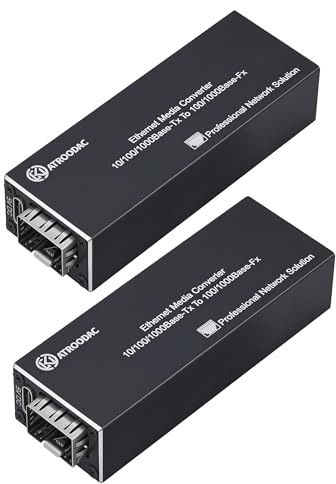 ATROODAC 2 Stück Gigabit Glasfaser Ethernet Medienkonverter, Plug & Play | 10/100/1000BASE-T RJ45 auf SFP, Duale Stromversorgung (PoE 802.3af/at/bt & USB-C), Aluminiumgehäuse, 0 ~ +70°C für CCTV